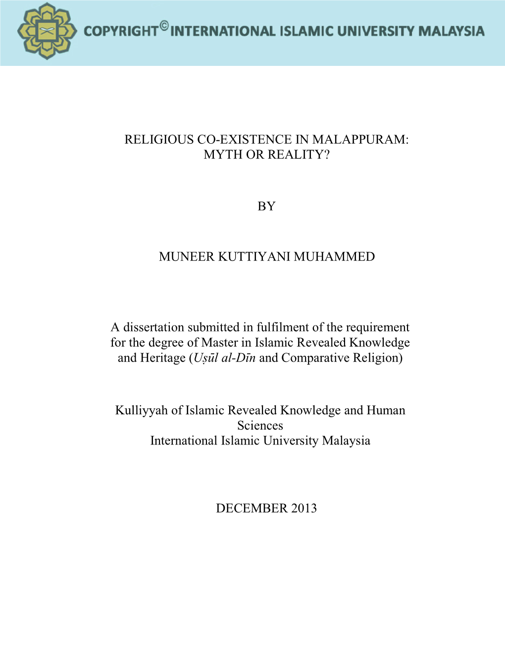 BY MUNEER KUTTIYANI MUHAMMED a Dissertation