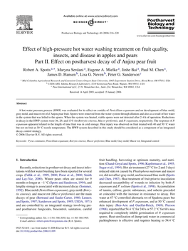 Effect of High-Pressure Hot Water Washing Treatment on Fruit Quality, Insects, and Disease in Apples and Pears Part II
