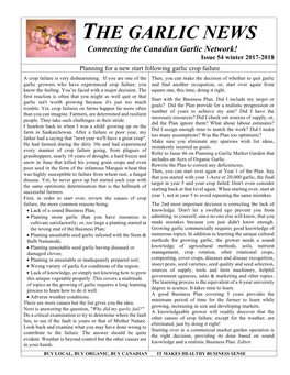 THE GARLIC NEWS Connecting the Canadian Garlic Network! Issue 54 Winter 2017-2018