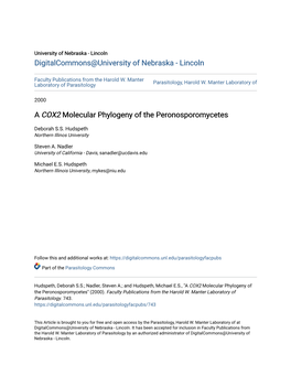 A &lt;I&gt;COX2&lt;/I&gt; Molecular Phylogeny of the Peronosporomycetes