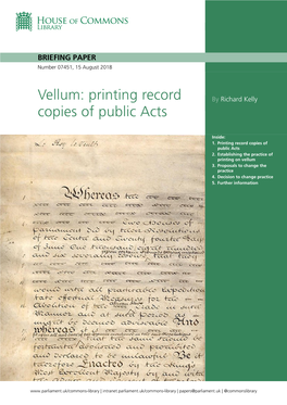 Vellum: Printing Record Copies of Public Acts