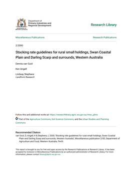Stocking Rate Guidelines for Rural Small Holdings, Swan Coastal Plain and Darling Scarp and Surrounds, Western Australia