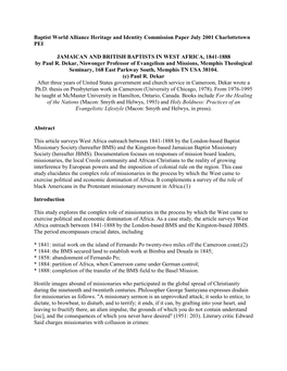 JAMAICAN and BRITISH BAPTISTS in WEST AFRICA, 1841-1888 by Paul R