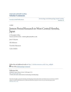 Jomon Period Research in West-Central Honshu, Japan J