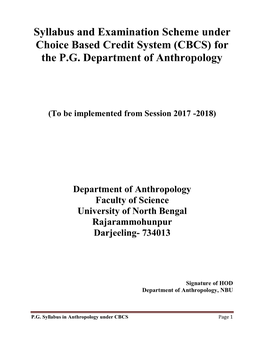 Syllabus and Examination Scheme Under Choice Based Credit System (CBCS) for the P.G