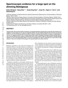 Arxiv:2108.03472V1 [Astro-Ph.SR] 7 Aug 2021 Mid March 2020, Betelgeuse Demonstrated a Deep Minimum Ref