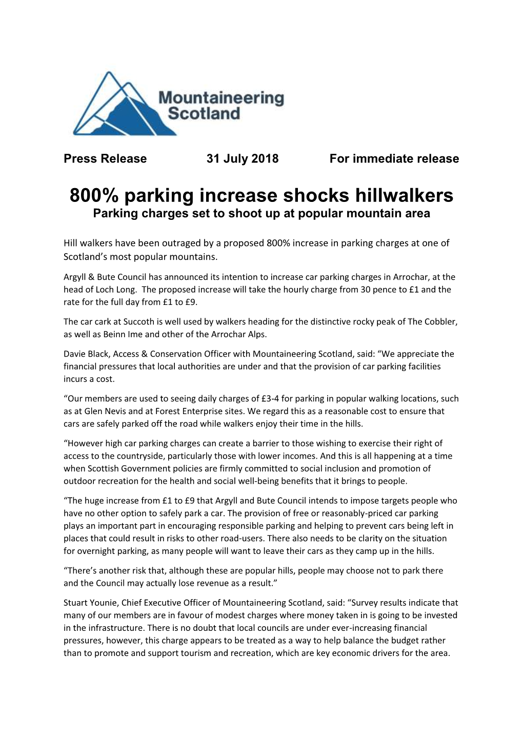 800% Parking Increase Shocks Hillwalkers Parking Charges Set to Shoot up at Popular Mountain Area