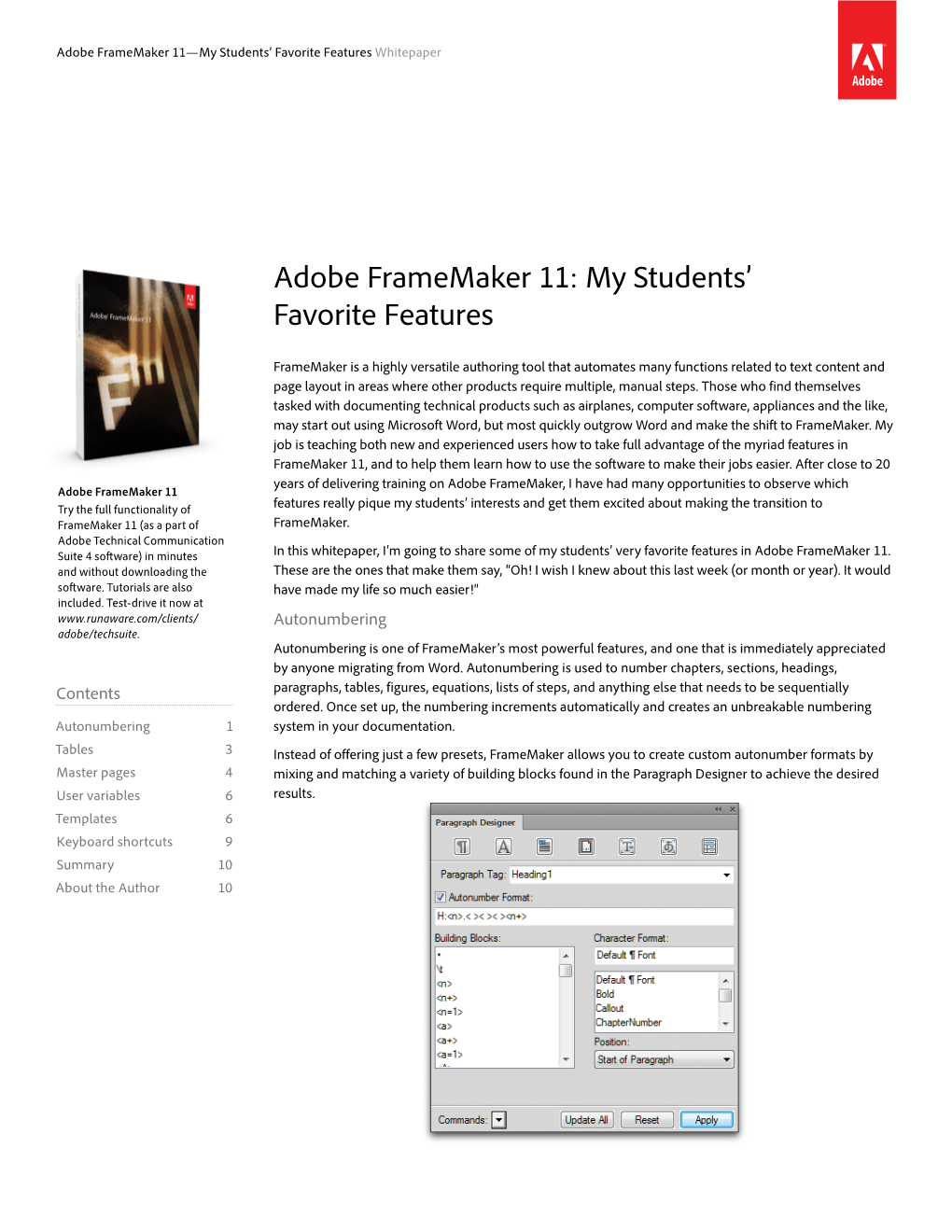 Adobe Framemaker 11: My Students' Favorite Features