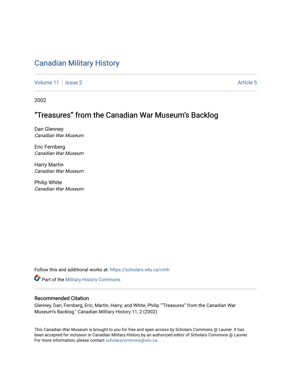 “Treasures” from the Canadian War Museum's Backlog