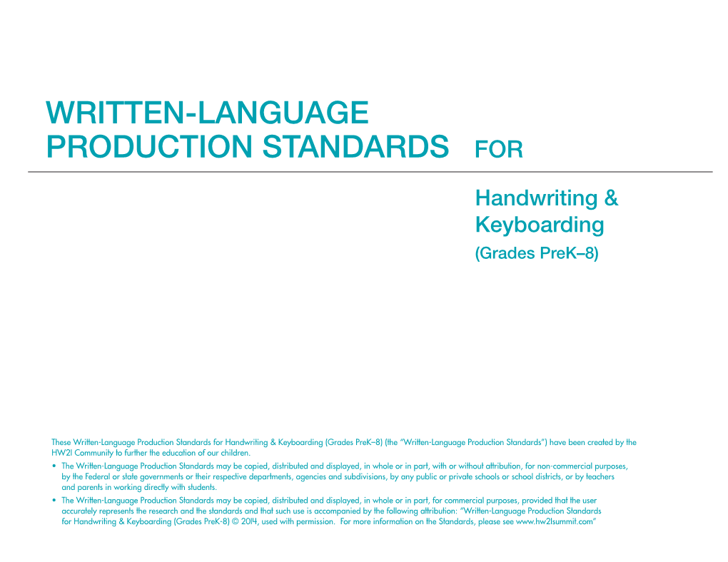 Written-Language Production Standards for Handwriting