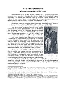 In No Way Disappointed: Mormon Pioneers Arza & Barnabas Adams