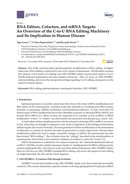 An Overview of the C-To-U RNA Editing Machinery and Its Implication in Human Disease