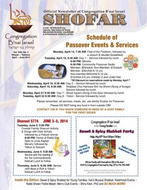 Schedule of Passover Events & Services