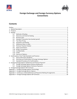 Foreign Exchange and Foreign Currency Options Conventions