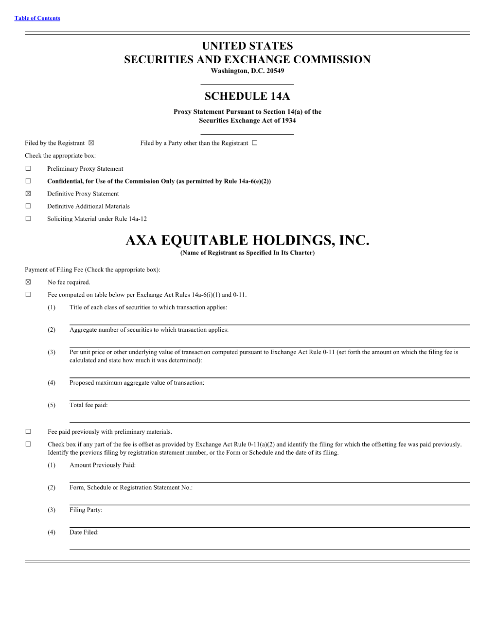 AXA EQUITABLE HOLDINGS, INC. (Name of Registrant As Specified in Its Charter)
