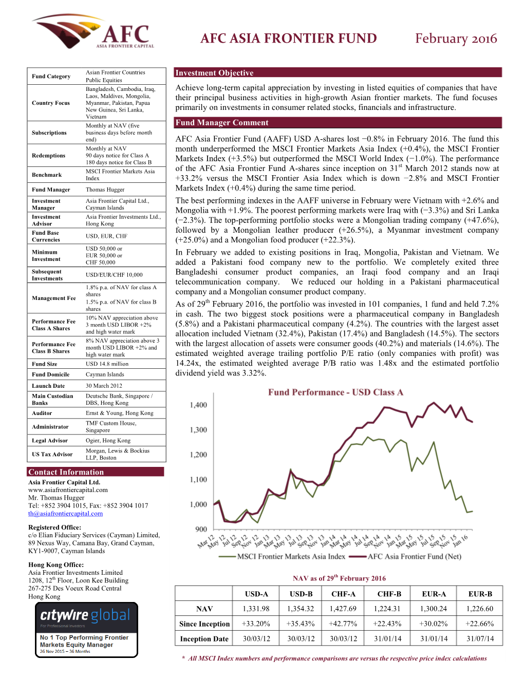 AFC ASIA FRONTIER FUND February 2016