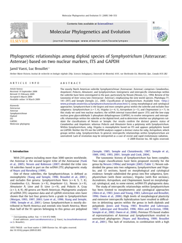 Phylogenetic Relationships Among Diploid Species of Symphyotrichum (Asteraceae: Astereae) Based on Two Nuclear Markers, ITS and GAPDH