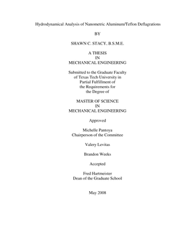 Hydrodynamical Analysis of Nanometric Aluminum/Teflon Deflagrations