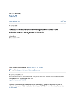 Parasocial Relationships with Transgender Characters and Attitudes Toward Transgender Individuals