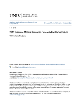 2019 Graduate Medical Education Research Day Compendium