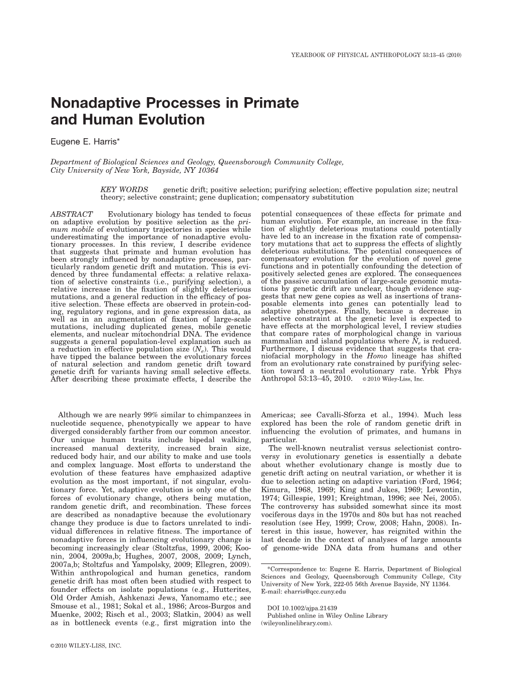 Nonadaptive Processes in Primate and Human Evolution