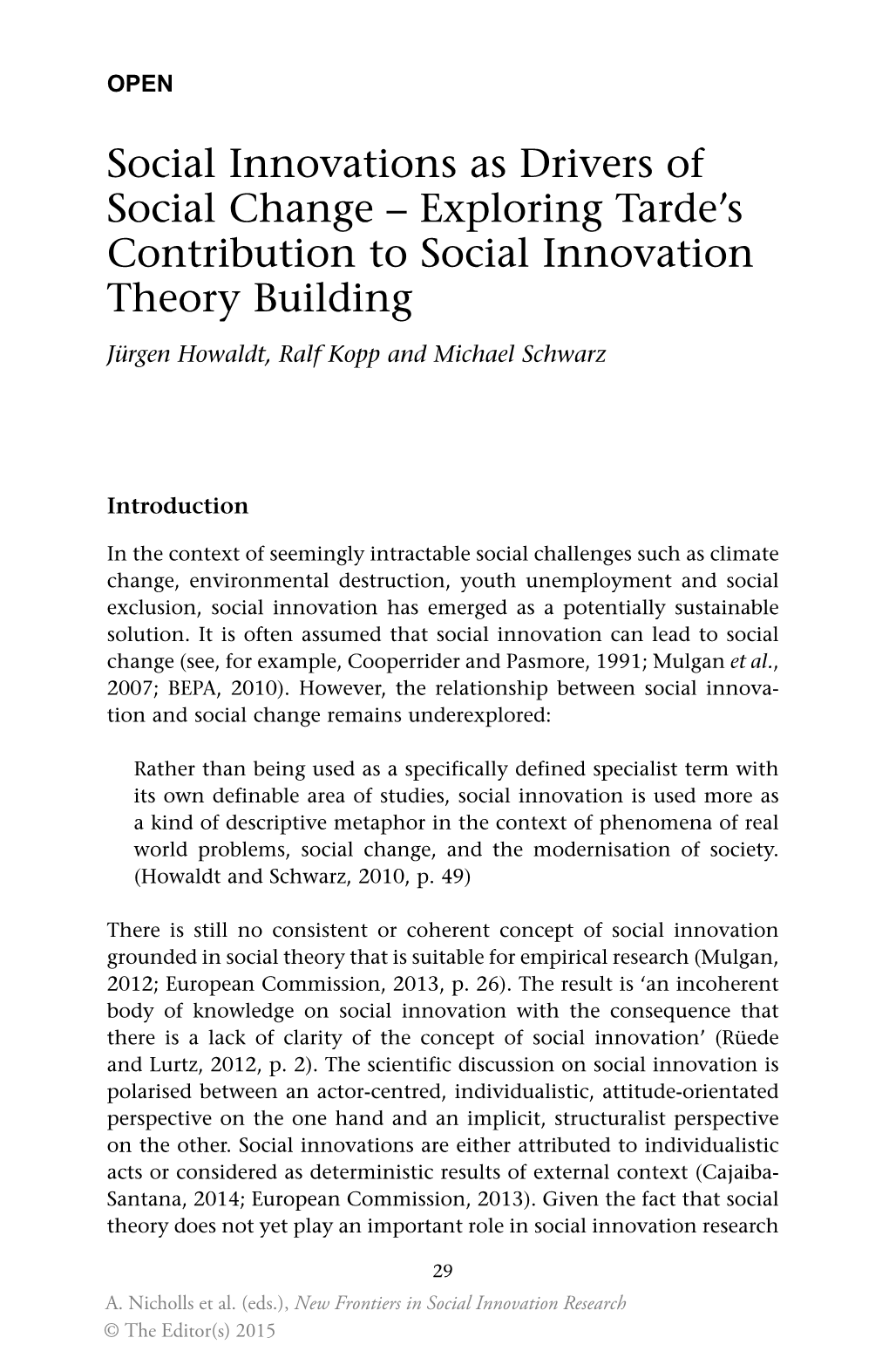 Exploring Tarde's Contribution to Social Innovation Theory Building