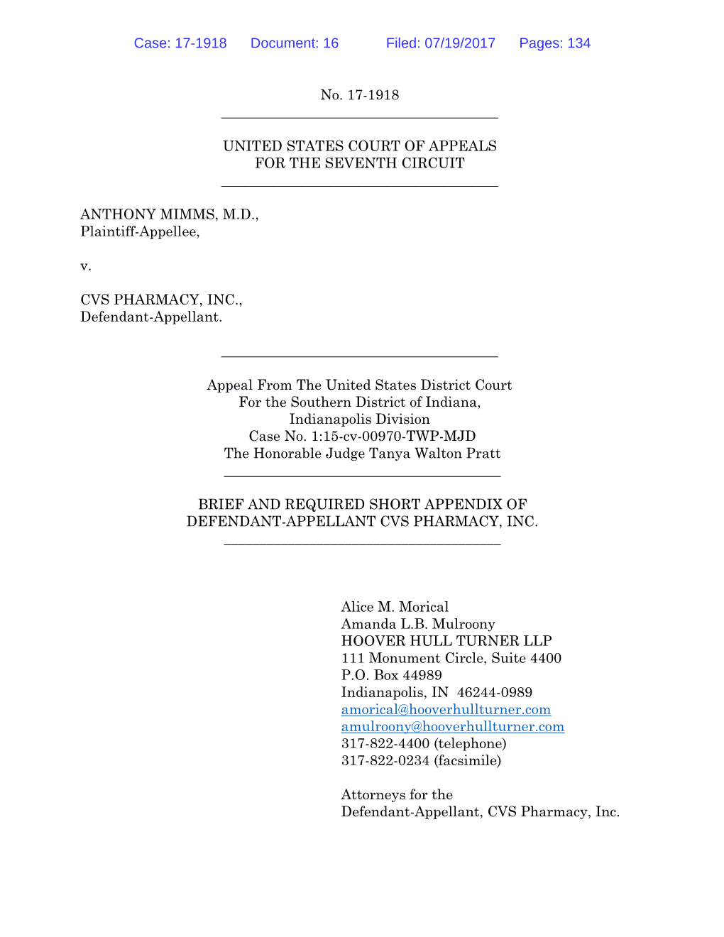 Brief and Required Short Appendix of Defendant-Appellant Cvs Pharmacy, Inc