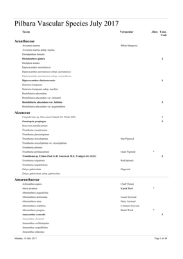 Pilbara Vascular Species July 2017 [PDF]