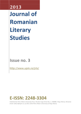Journal of Romanian Literary Studies Issue No