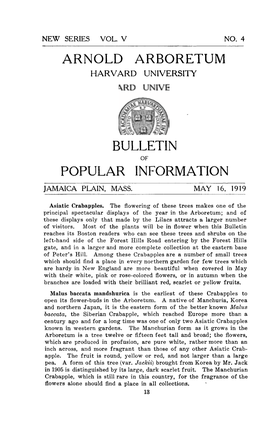 Arnold Arboretum Bulletin Popular Information