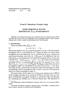 Vinod K. Bhardwaj, Niranjan Singh SOME SEQUENCE SPACES