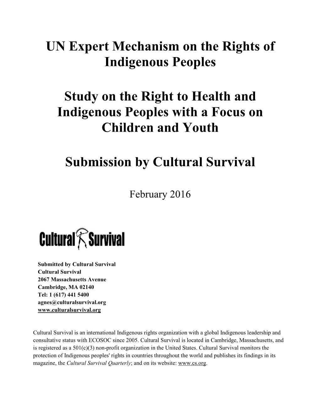 UN Expert Mechanism on the Rights of Indigenous Peoples Study on The