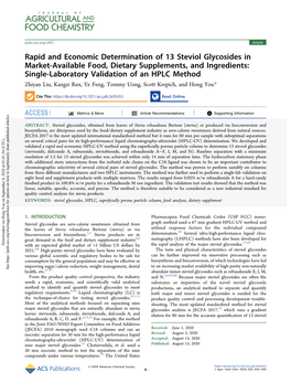 Rapid and Economic Determination of 13 Steviol Glycosides In