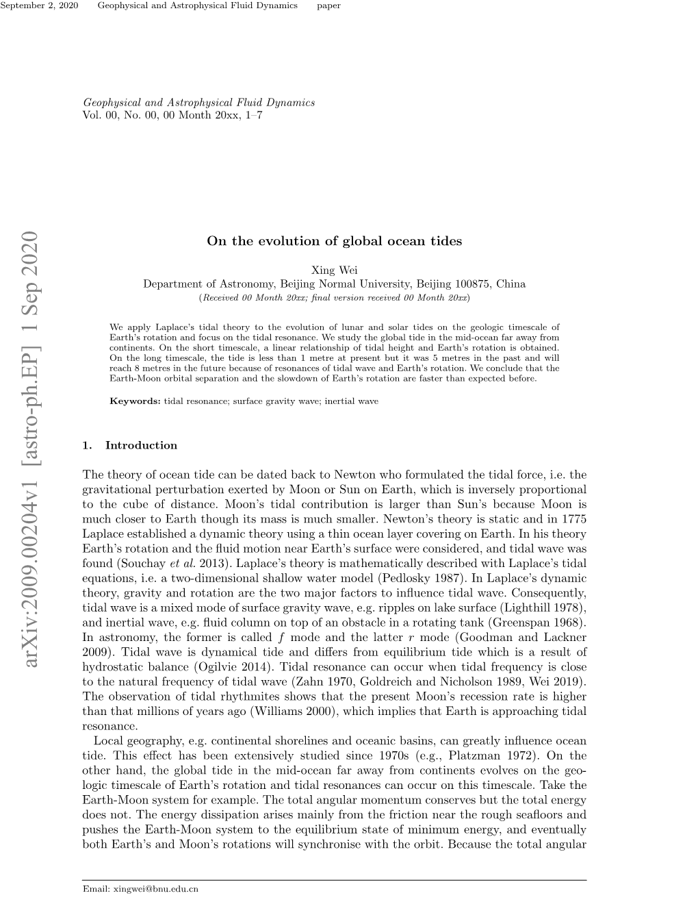 Arxiv:2009.00204V1 [Astro-Ph.EP] 1 Sep 2020 Hydrostatic Balance (Ogilvie 2014)