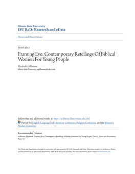 Framing Eve: Contemporary Retellings of Biblical Women for Young People Elizabeth Gillhouse Illinois State University, Egillhouse@Kckcc.Edu