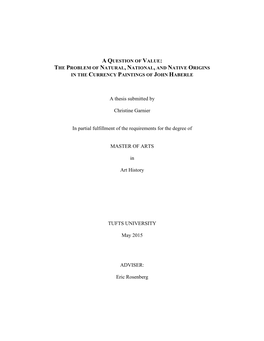A Thesis Submitted by Christine Garnier in Partial Fulfillment of The