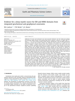 Evidence for a Deep Mantle Source for EM and HIMU Domains from Integrated Geochemical and Geophysical Constraints ∗ M.G