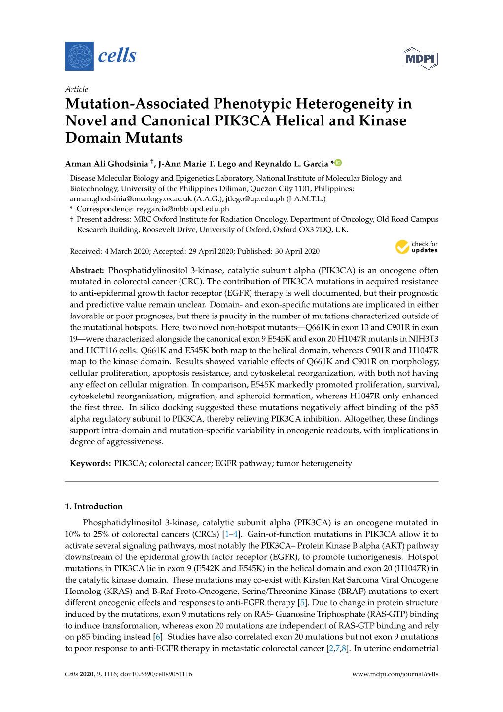 Mutation-Associated Phenotypic Heterogeneity in Novel and Canonical PIK3CA Helical and Kinase Domain Mutants