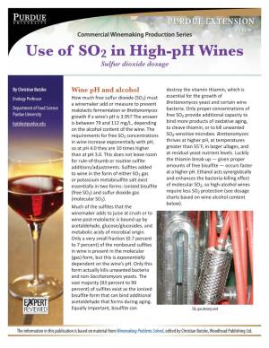 Use of SO2 in High-Ph Wines Sulfur Dioxide Dosage