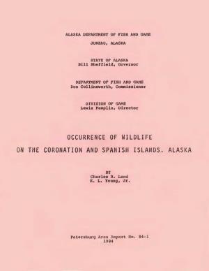 Occurrence of Wildlife on the Coronation and Spani'sh Islands