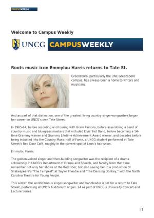 Welcome to Campus Weekly Roots Music Icon Emmylou Harris Returns to Tate