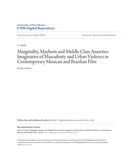 Marginality, Mayhem and Middle Class Anxieties: Imaginaries of Masculinity and Urban Violence in Contemporary Mexican and Brazilian Film Jeremy Lehnen