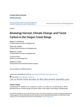 Bioenergy Harvest, Climate Change, and Forest Carbon in the Oregon Coast Range