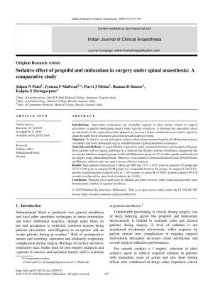 Sedative Effect of Propofol and Midazolam in Surgery Under Spinal Anaesthesia: a Comparative Study