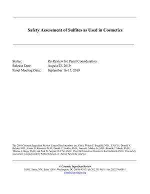 Safety Assessment of Sulfites As Used in Cosmetics