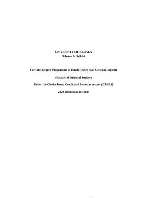 UNIVERSITY of KERALA Scheme & Syllabi for First Degree Programme in Hindi (Other Than General English) (Faculty of Oriental