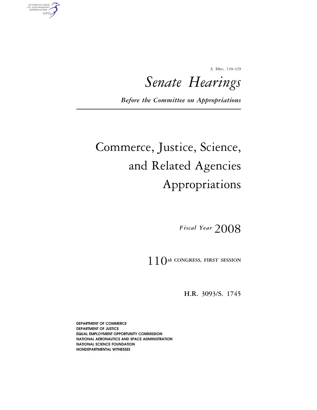 Senate Hearings Before the Committee on Appropriations