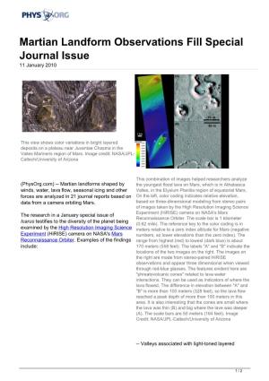 Martian Landform Observations Fill Special Journal Issue 11 January 2010