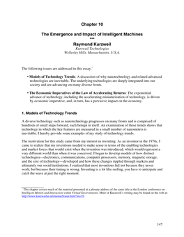 Chapter 10 the Emergence and Impact of Intelligent Machines