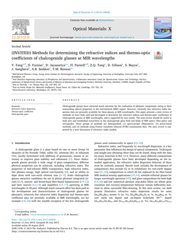 Methods for Determining the Refractive Indices and Thermo-Optic T Coefficients of Chalcogenide Glasses at MIR Wavelengths Y